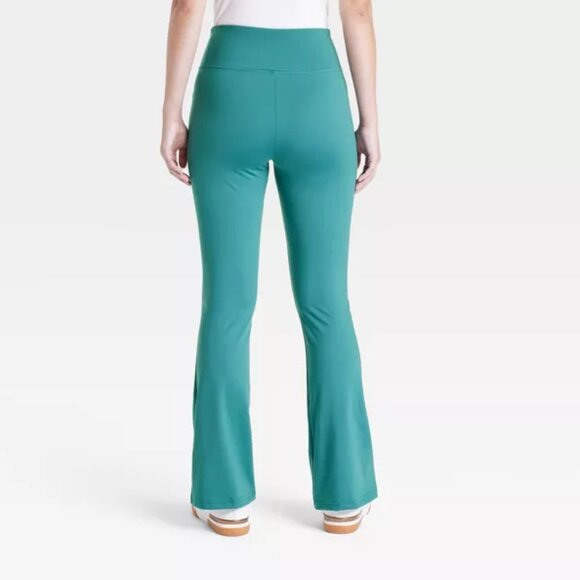 A New Day Women's Dark Green M High Waisted Flare Leggings with Ruched Waistband - Picture 3 of 12